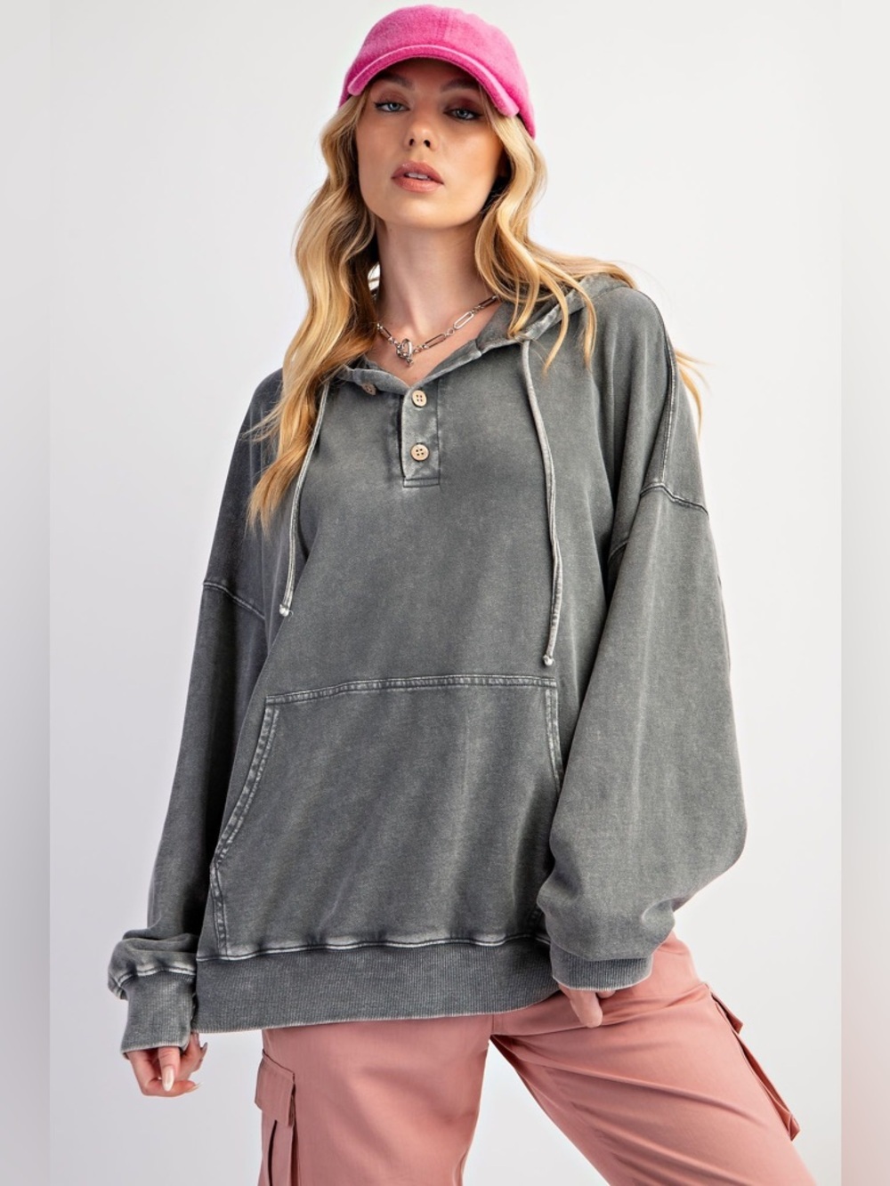 Easel Heart and Soul Peace Sign Patchwork Terry Hoodie in Ash medium - Picture 3 of 4
